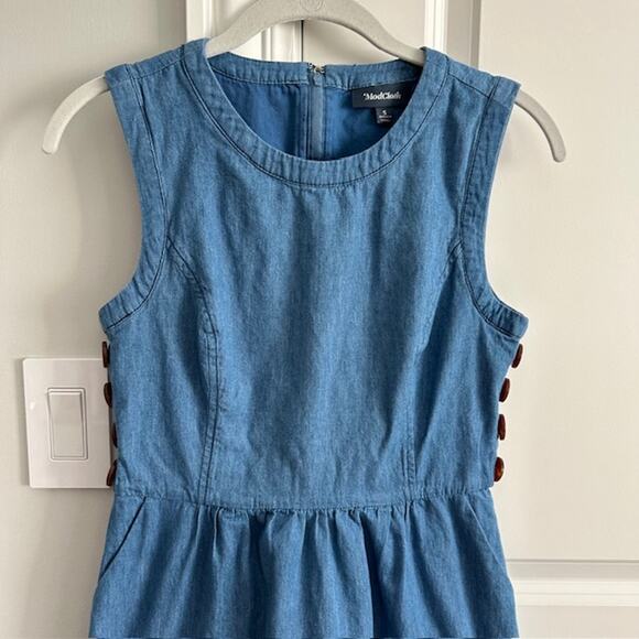 ModCloth Being Breezy A-Line Denim Chambray Button Side Sleeveless Dress Size: S - Picture 4 of 8